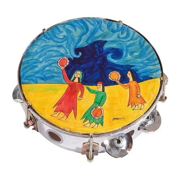 Tambourine - Hand Painted On Genuine Leather - Miriam