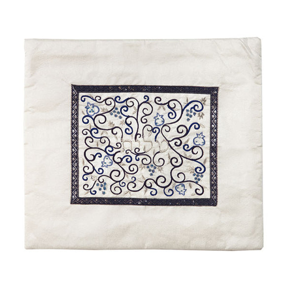 Tallit Bag - Middle Embroidery - White & Blue