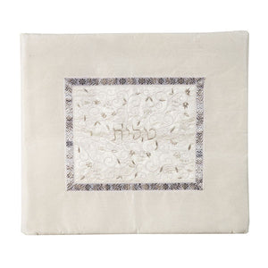 Tallit Bag - Middle Embroidery - White & Silver
