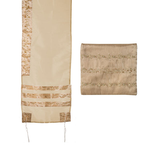 Tallit Organza Embroidered Stripes - Gold