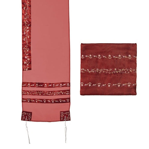 Tallit Organza Embroidered Stripes - Maroon