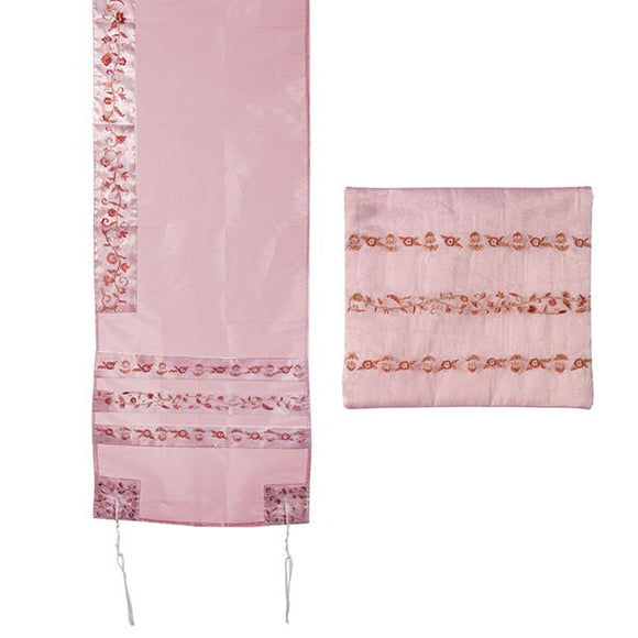 Tallit Organza Embroidered Stripes - Pink
