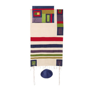 Raw Silk Tallit With Stripes 42" x 77" - Multicolored