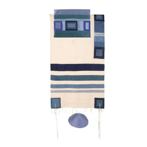 Raw Silk Tallit With Stripes 42" x 77" - Blue