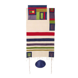 Raw Silk Tallit With Stripes 21" x 77" - Multicolored