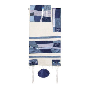 Raw Silk Appliqued Tallit 21" x 74 - Blue