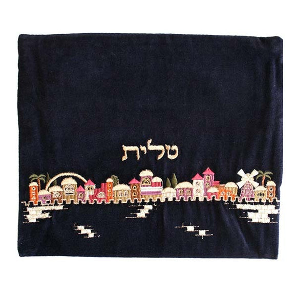Tallit Bag - Velvet Embroidered - Jerusalem Multicolored