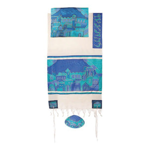 Woven Cotton & Silk Tallit 42" x 77" - Blue Gate