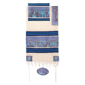 Woven Cotton & Silk Tallit 42" x 77" - Jerusalem - Style 2