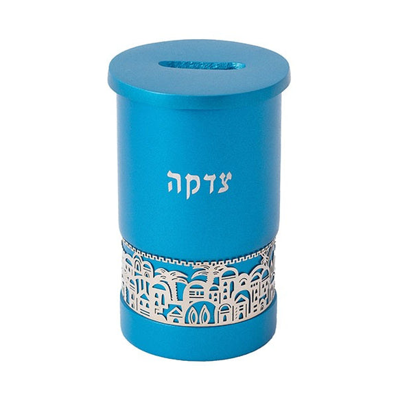 Tzedakah Box & Metal Cutout Jerusalem - Turquoise