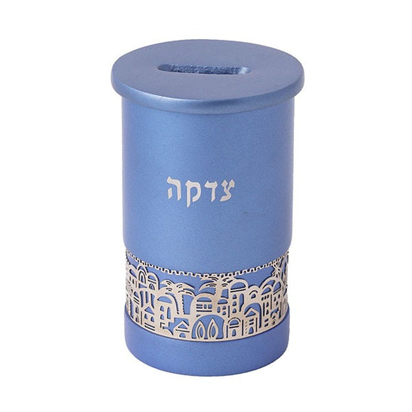 Tzedakah Box & Metal Cutout Jerusalem - Blue