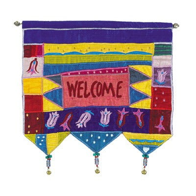 Wall Hanging - Welcome In English & Flowers - Multicolored