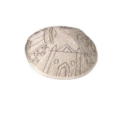 Kippah Hand Embroidered - Jerusalem - Silver