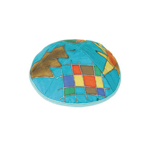 Kippah - Hand Painted Silk - 12 Tribes - Turquoise