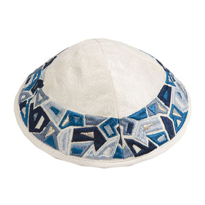 Kippah - Embroidered - Geometry Blue