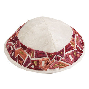 Kippah - Embroidered - Geometry Maroon