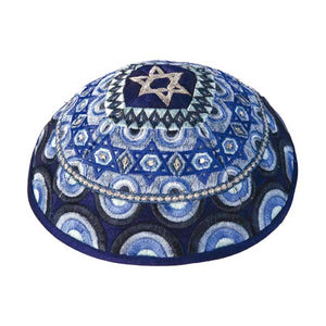 Kippah - Embroidered - Magen David - Blue