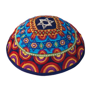 Kippah - Embroidered - Magen David - Multicolored