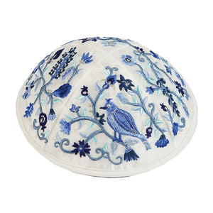 Kippah - Embroidered - Birds - Blue