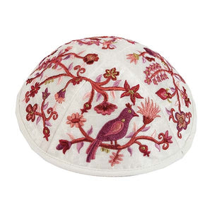 Kippah - Embroidered - Birds - Maroon