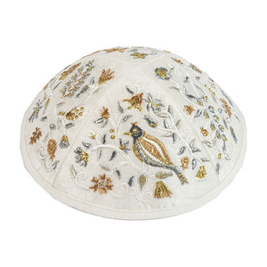 Kippah - Embroidered - Birds - Gold