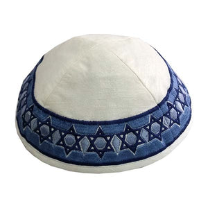 Kippah - Embroidered - Magen David - Blue & White