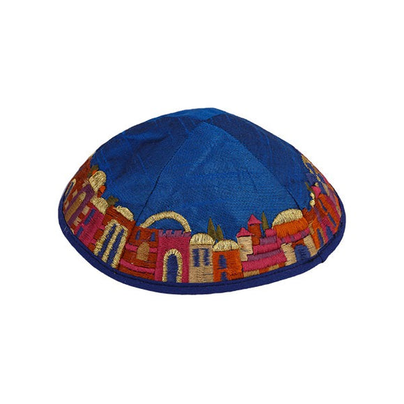 Kippah - Embroidered - Jerusalem - Light Blue