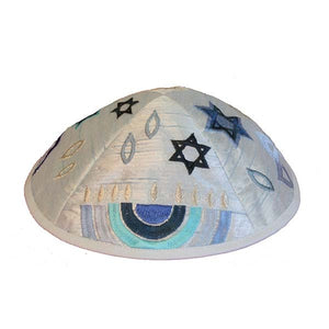 Kippah - Embroidered - Menorah - Blue