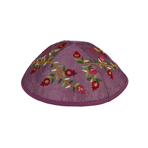 Kippah - Embroidered - Pomegranates - Purple