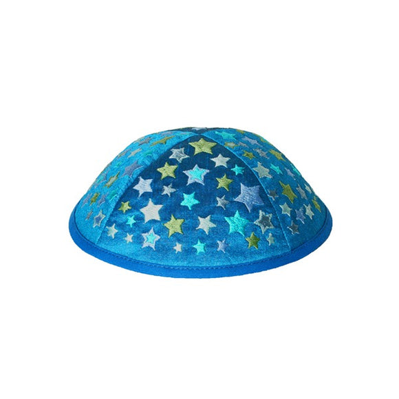 Kippah - Embroidered - Children - Stars Blue