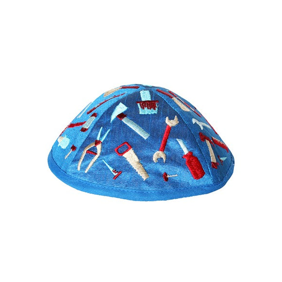 Kippah - Embroidered - Children - Tools Blue